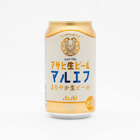 Asahi Maruef cream and gold beer can